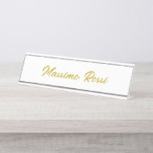 Porte-nom Pour Bureau Calligraphie Élégant Or Blanc Simple Nom (Devant)