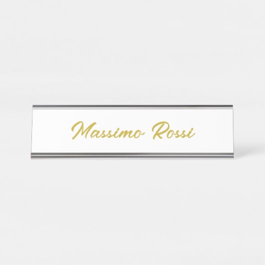 Porte-nom Pour Bureau Calligraphie Élégant Or Blanc Simple Nom (Devant)