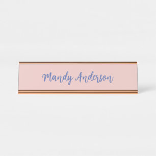 Porte-nom Pour Bureau Calligraphie Élégant Rose Or Plaine Nom simple
