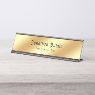 Porte-nom Pour Bureau Calligraphie Gold Modèle Texte classique Élégant