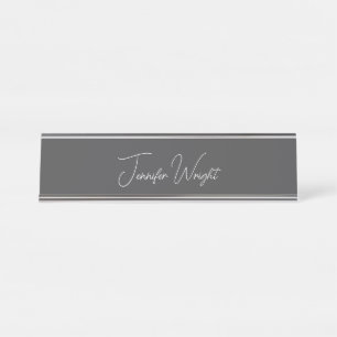 Porte-nom Pour Bureau Calligraphie minimaliste plaine moderne gris