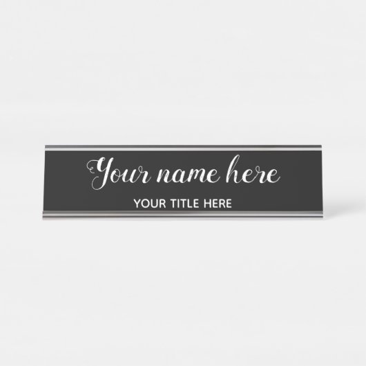 Porte-nom Pour Bureau Calligraphie noir professionnel simple moderne (Devant)