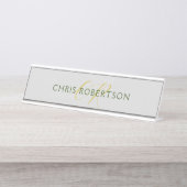 Porte-nom Pour Bureau Calligraphie Nom du monogramme Or Noir Blanc Perso (Devant)