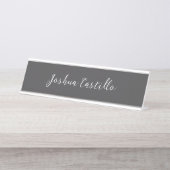 Porte-nom Pour Bureau Calligraphie Simple Gris Nom Professionnel (Devant)