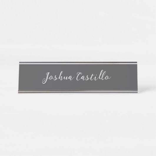 Porte-nom Pour Bureau Calligraphie Simple Gris Nom Professionnel (Devant)