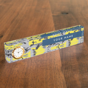 Porte-nom Pour Bureau Camouflage jaune et gris Personnalisez votre nom