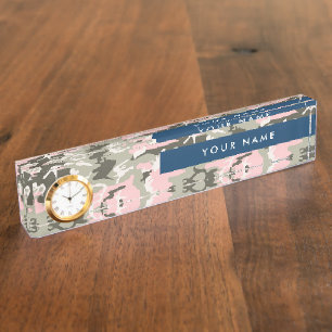 Porte-nom Pour Bureau Camouflage Rose et Vert Personnalisez Votre nom