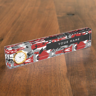 Porte-nom Pour Bureau Camouflage rouge et gris Votre nom Personnaliser