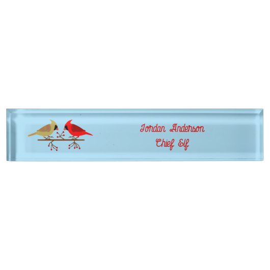 Porte-nom Pour Bureau Cardinaux de Noël mignons et Berries rouges sur me (Devant)