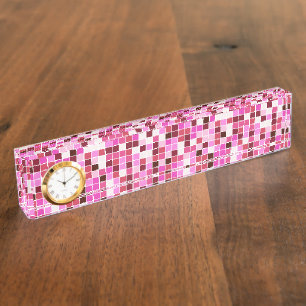 Porte-nom Pour Bureau Carreaux de Piscine, Carreaux de Mosaïque Roses, M