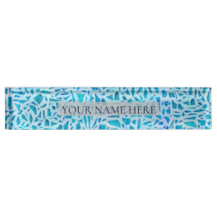 Porte-nom Pour Bureau Carreaux de verre mosaique turquoise bleu chic mod