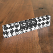 Porte-nom Pour Bureau Carrés blancs et noirs (Taille)
