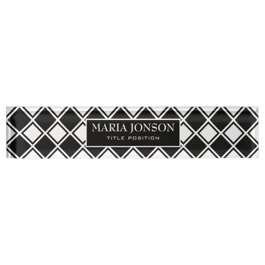 Porte-nom Pour Bureau Carrés blancs et noirs (Devant)