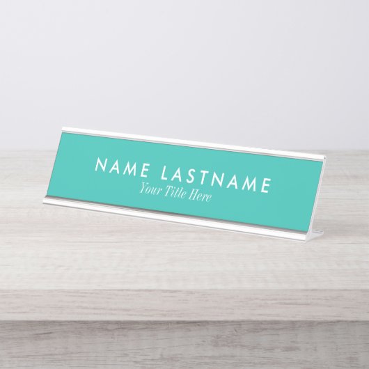 Porte-nom Pour Bureau Carte d'identité Turquoise Sleek Simple Custom Des (Devant)