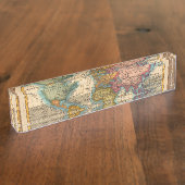 Porte-nom Pour Bureau Carte du monde 1700s Antique Continents (Taille)