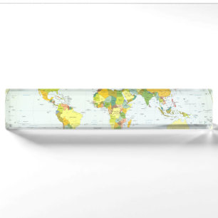 Porte-nom Pour Bureau Carte du monde Atlas Poster Politique : Décoration