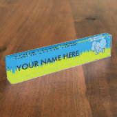 Porte-nom Pour Bureau Carton bleu éléphant (Taille)