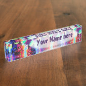 Porte-nom Pour Bureau Cat Trippy Psychedelic Pop Art (Taille)