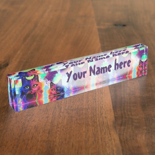 Porte-nom Pour Bureau Cat Trippy Psychedelic Pop Art (Taille)