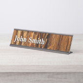 Porte-nom Pour Bureau Cèdre texturé en écorce de bois (Devant)