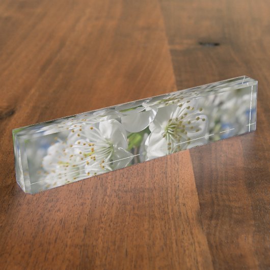 Porte-nom Pour Bureau cerisiers blancs fleuris au printemps contre ciel  (Taille)