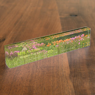 PORTE-NOM POUR BUREAU "CHAMP DE FLEURS" BUREAU PERSONNALISABLE NOM