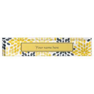 Porte-nom Pour Bureau Charbon jaune et gris Moderne Floral