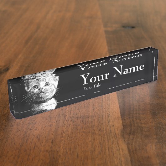 Porte-nom Pour Bureau chat blanc (Taille)