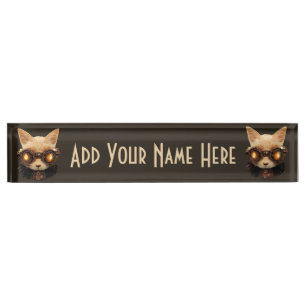 Porte-nom Pour Bureau Chat Steampunk Gothique Retro Kitty Portrait