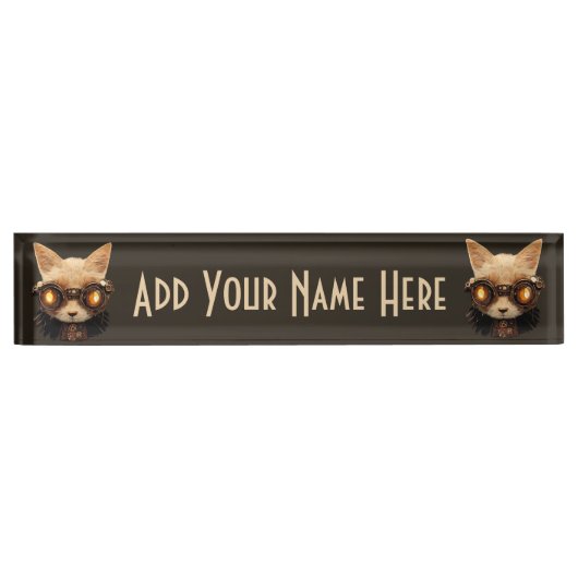 Porte-nom Pour Bureau Chat Steampunk Gothique Retro Kitty Portrait (Devant)
