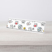 Porte-nom Pour Bureau Chats amusants, lait et magie. (Devant)