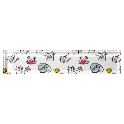 Porte-nom Pour Bureau Chats amusants, lait et magie. (Devant)