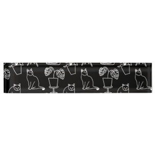 Porte-nom Pour Bureau Chats blancs en noir
