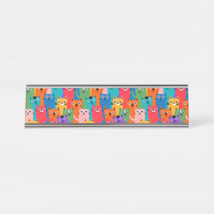 Porte-nom Pour Bureau Chats colorés motif