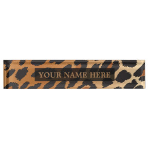 Porte-nom Pour Bureau Cheetah léopard noir et marron Glam personnalisé