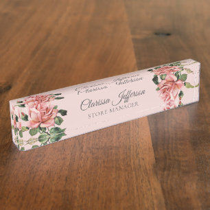 Porte-nom Pour Bureau Chef de magasin rose élégant et rose