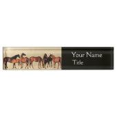 Porte-nom Pour Bureau CHEVAUX / MARES ET FOALS, Noir (Devant)