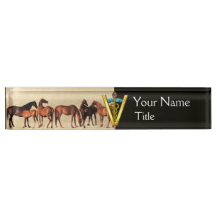 PORTE-NOM POUR BUREAU CHEVAUX/MARES ET FOALS SYMBOLE VÉTÉRINAIRE CADUCE