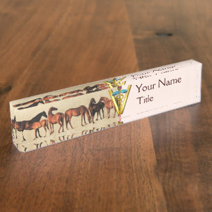 PORTE-NOM POUR BUREAU CHEVAUX/MARES ET FOALS SYMBOLE VÉTÉRINAIRE CADUCE