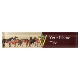 PORTE-NOM POUR BUREAU CHEVAUX/MARES ET FOALS SYMBOLE VÉTÉRINAIRE CADUCE