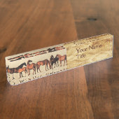 Porte-nom Pour Bureau CHEVAUX /MARES ET POULAINS, parchemin Brown (Taille)