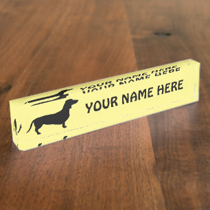 Porte-nom Pour Bureau Cheveux courts Dachshund - Silhouette 1