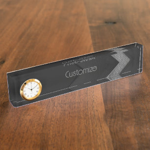 Porte-nom Pour Bureau Chevron noir et gris
