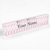 Porte-nom Pour Bureau Chevron rose et blanc