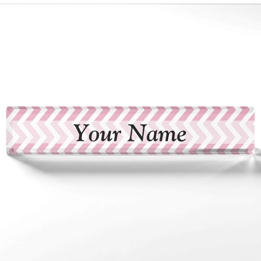 Porte-nom Pour Bureau Chevron rose et blanc (Devant)