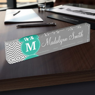 Porte-nom Pour Bureau Chevrons de Charbon Motif Personnalisé Nom Monogr