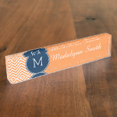 Porte-nom Pour Bureau Chevrons de marine et d'orange avec Monogramme per (Taille)