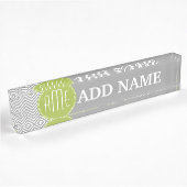 Porte-nom Pour Bureau Chevrons gris et citron vert avec Monogramme perso