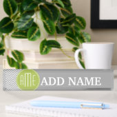 Porte-nom Pour Bureau Chevrons gris et citron vert avec Monogramme perso
