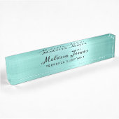 Porte-nom Pour Bureau Chic Aqua Brossé Métal moderne Noir Script Bureau